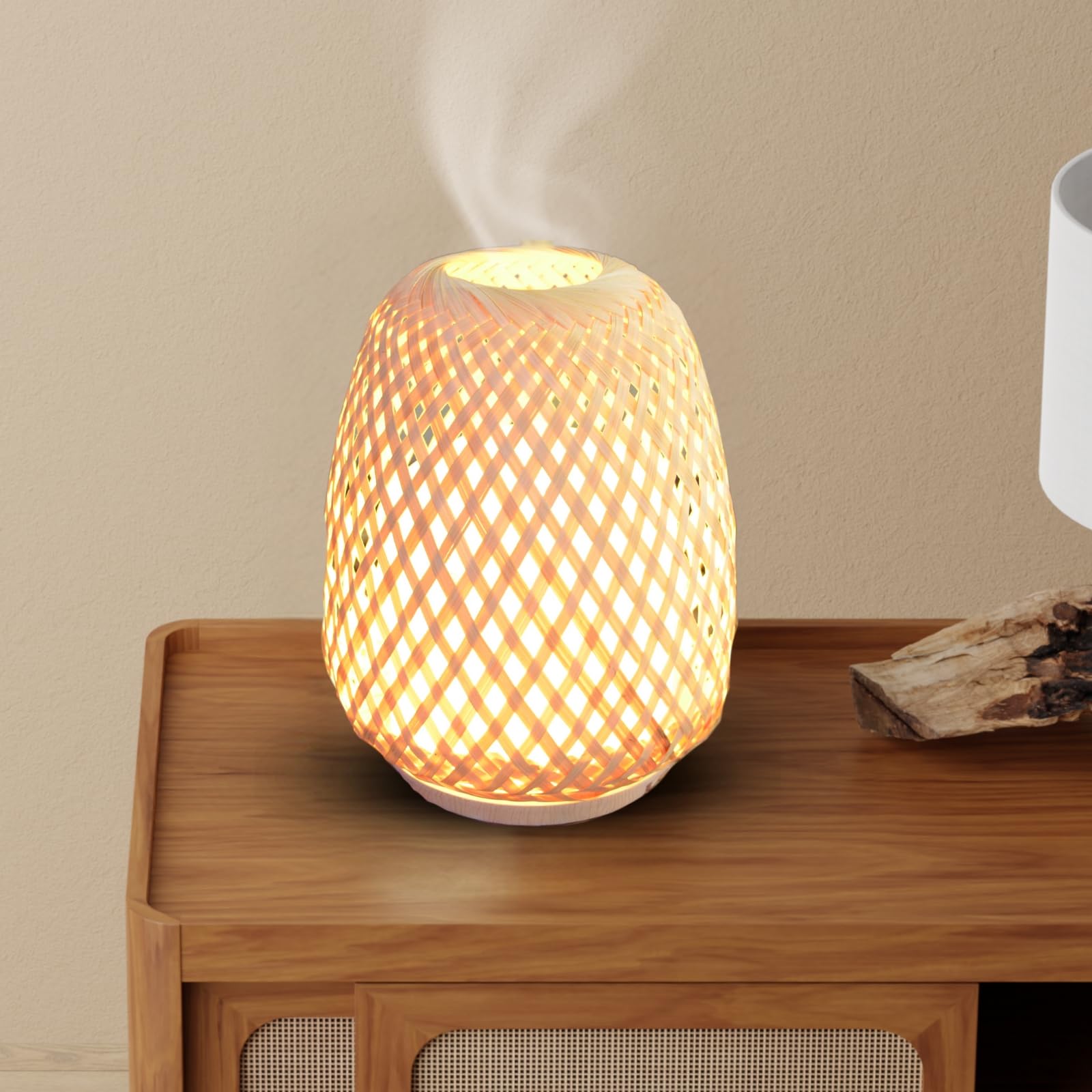 Zen'Arôme SC21-25S - Difusor de aceites Esenciales ultrasónico Olaki (hasta 40 m²) - Difusión en frío para aromaterapia, diseño Artesanal Zen de bambú Trenzado, iluminación Regulable, Madera
