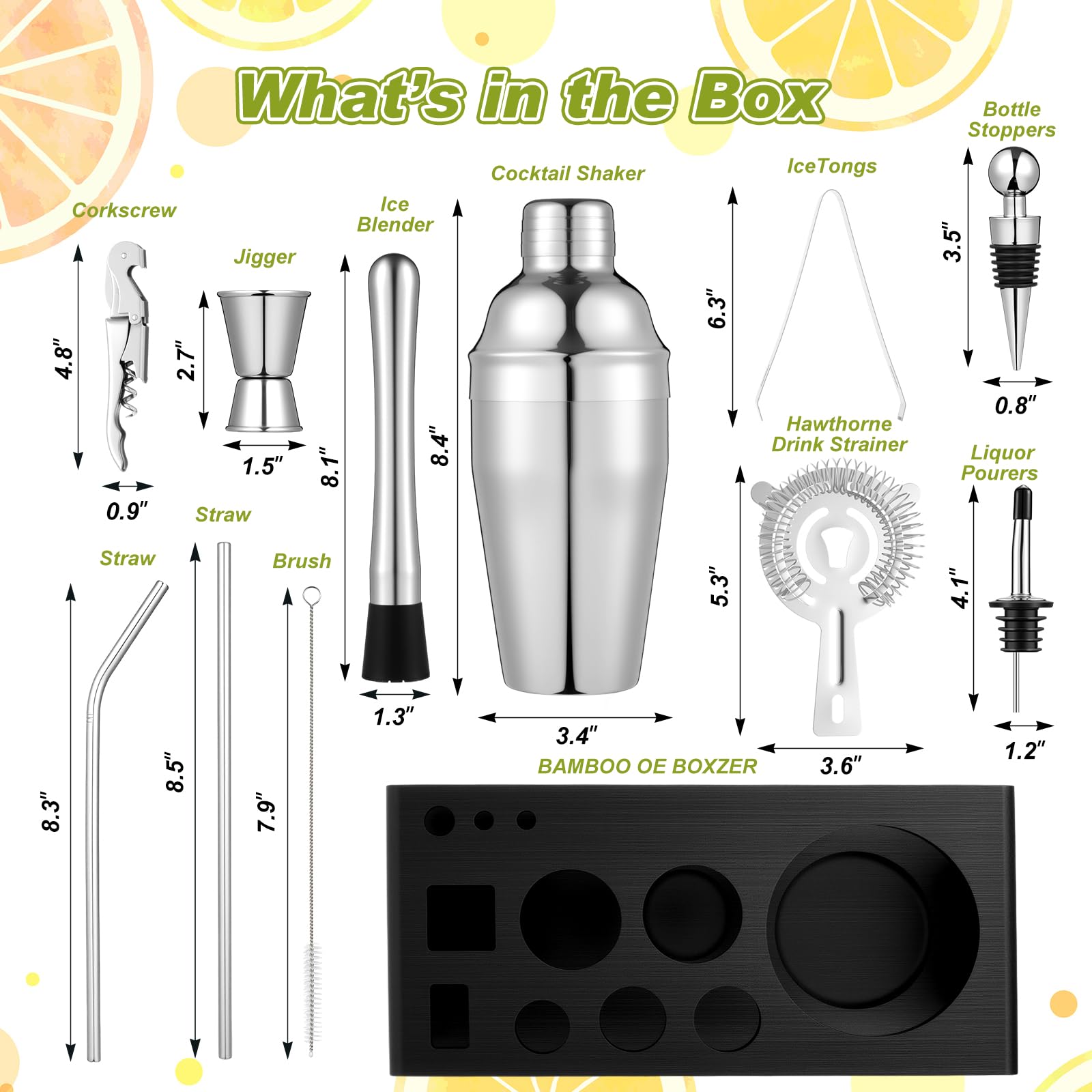 Mifoci Kit de 23 piezas de suministros para camareros, bandeja de guarnición para camareros con tapa, organizador de barra de 3 niveles, 13 piezas de coctelera con accesorio de bar para principiantes