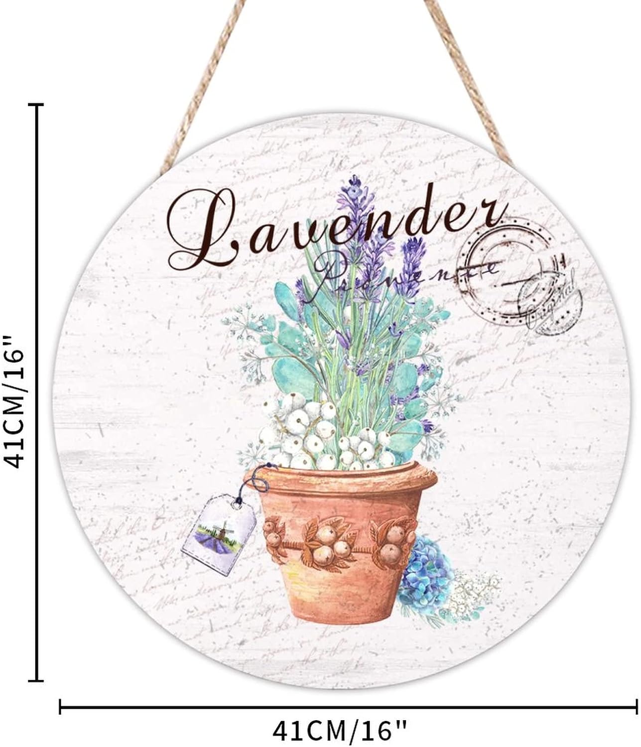 Lavender Front Door Sign, Custom Calligraphy Wood Door Sign, 16x16in Old Paper Textures Wall Door Hanging Sign Decor for Outdoor Front Porch Front Door Housewarming Gifts