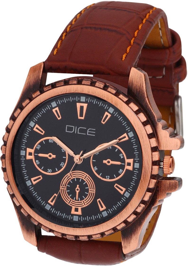 Dice"Explorer C-2417" Casual Round Shaped Wrist Watch for Men with Beautiful Black Color Dial Fitted with Anti-Allergic Leather Strap.
