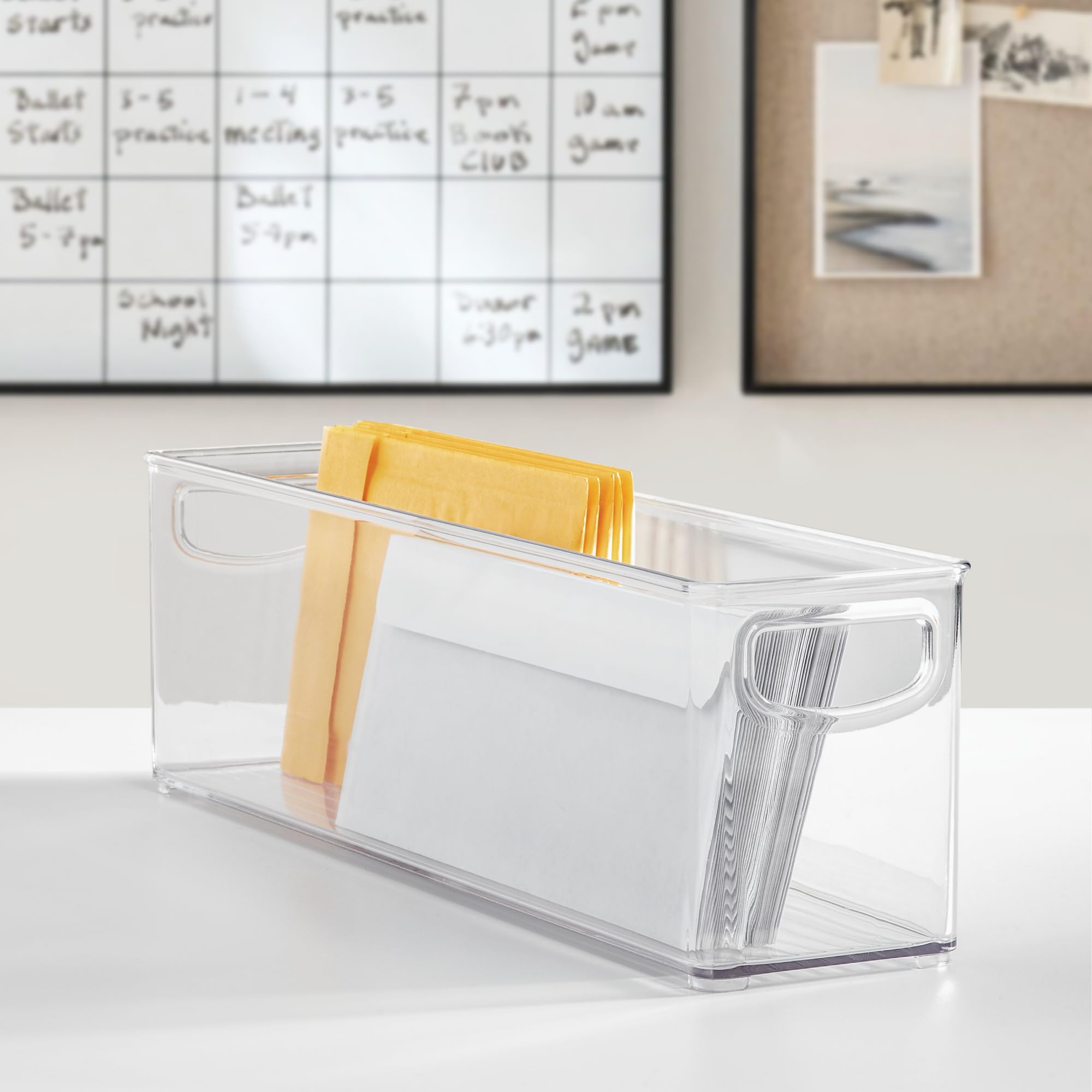 iDesign Juego de 4 organizadores de plástico reciclado con asas de fácil agarre para despensa y almacenamiento de cocina, congelador y frigorífico, transparente