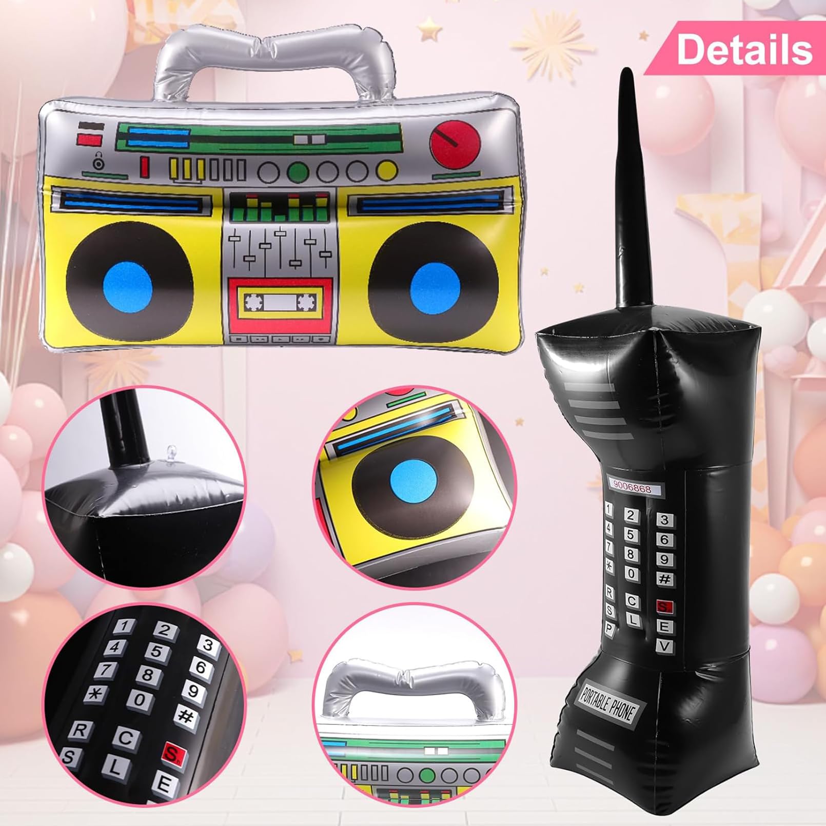 Incisite 25 Pcs 80s 90s Inflatable Party Decorations, Inflatable Boom Box, Microphone, Gold Chain Balloons - Image 4