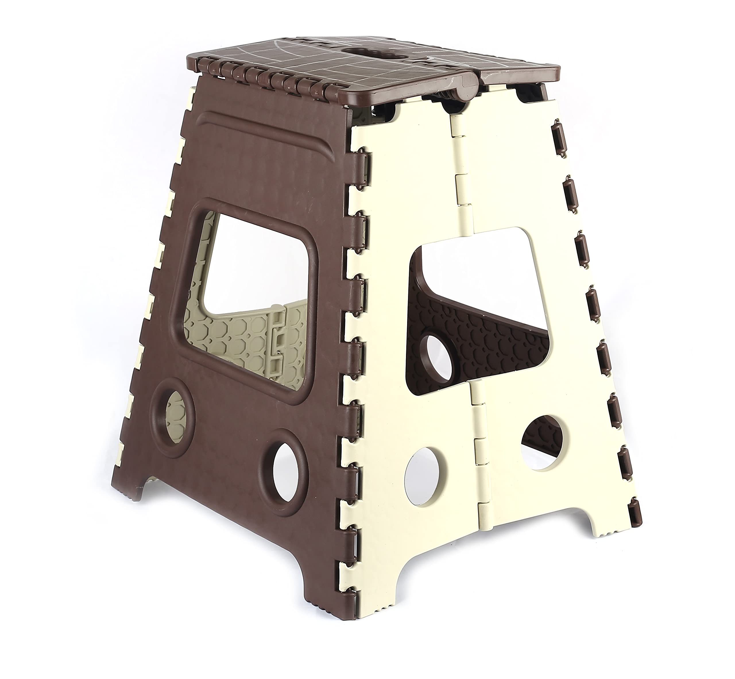 OLAHRAGA Plastic Non Slip Folding Stool - 18" Height - Holds Up To 95 Kg - Great For Kitchen, Bathroom, Bedroom, Kids Or Adults (Brown)-picture-22