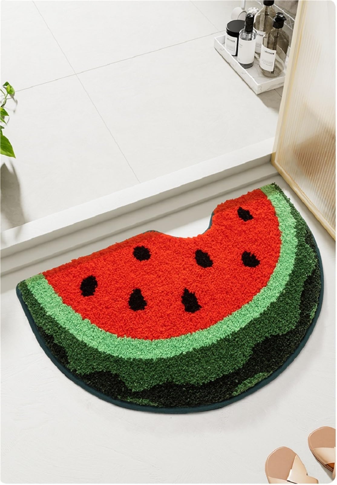 Inyahome - Tappetino da bagno a forma di anguria, a forma di semicircolare, antiscivolo, per doccia, cucina, FBM anguria