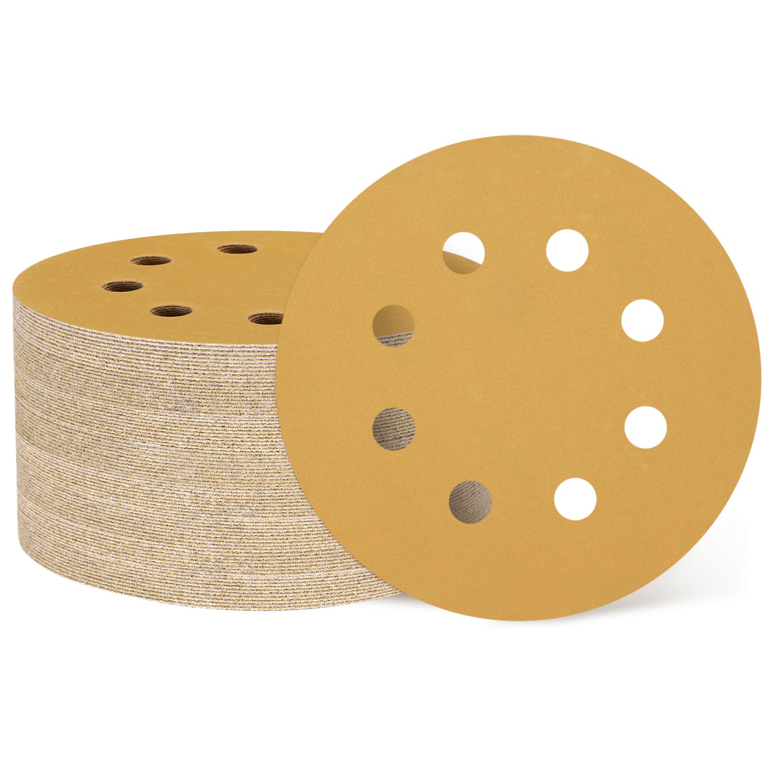 QUARKZMAN 200 Pcs 125mm 5 Pouce Disques de Ponçage 8 Trous 400 Grain Or | Papier de Verre à Crochet et Boucle, Pads, pour Sableuse Orbitale Aléatoire, pour Travail du Bois Automobile Métal