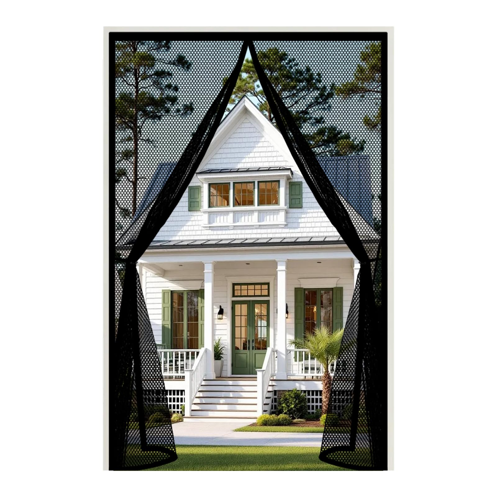 Fly Screen Door 155 x 195 cm Keep Bugs Out, Full Frame Magic Tape, Powerful Magnets, Self Sealing, No Drill Installation, French Door Insect Mesh for Balcony Bedroom Doors, Black
