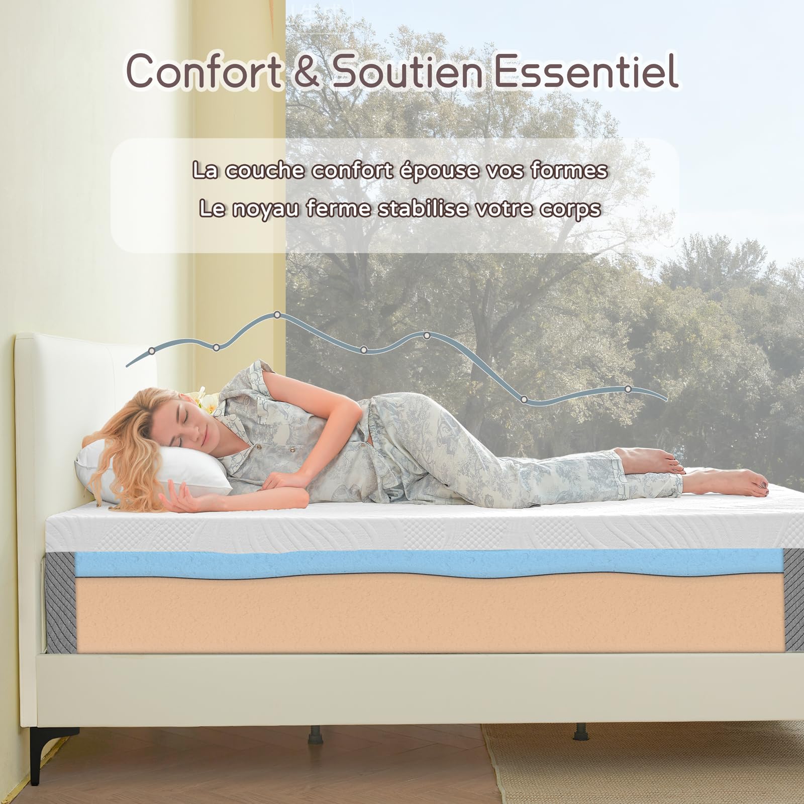 Lynnbery Matelas 180x200 cm, Matelas en Mousse Forme, 20 cm d'épaisseur