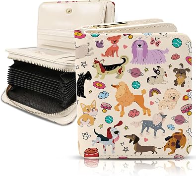 Cute Dog Wallet for Women, PU Leather Accordion Wallet, Zipper Coin Purse