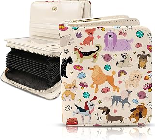 Cute Dog Wallet for Women, PU Leather Accordion Wallet, Zipper Coin Purse | Women's Cute Dog Accordion Wallet, Credit Card Holder with 1 ID Window 14 Card Slots, Gift for Wife Daughter Ladies