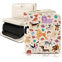 Wazzio Cute Dog Wallet for Women, PU Leather Accordion Wallet, Credit Card Holder with 1 ID Window 14 Card Slots, Zipper Coin Purse for Ladies Girls Teen Female