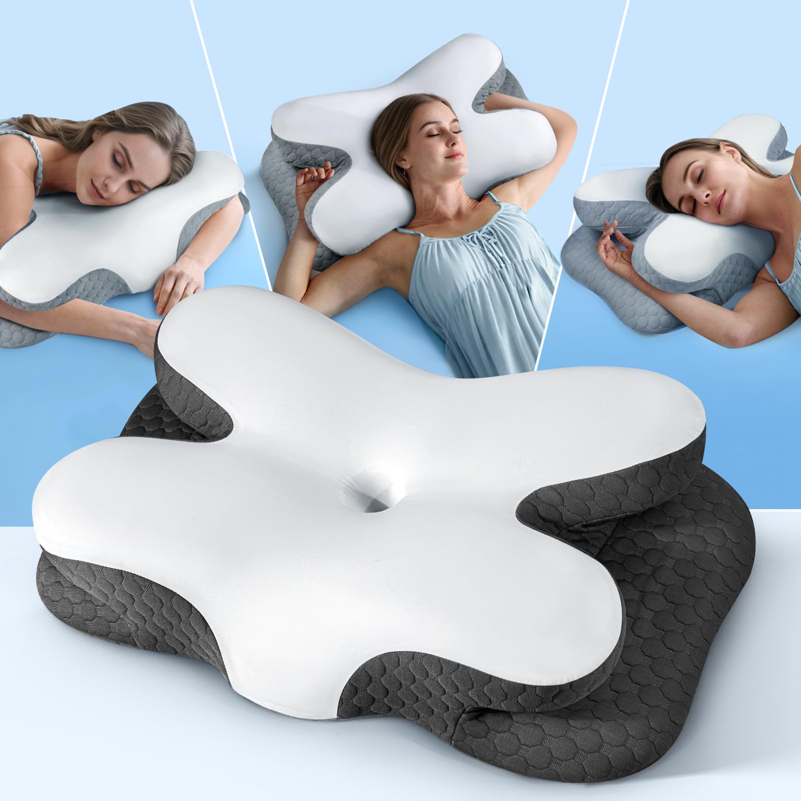 Osteo Neck Pain Relief Foam Pillow, Orthopedic Shoulder Pillow for Spinal Alignment and Comfort, Side Sleeping Pillow for Side, Back, and Stomach Sleepers with Washable Cover, Light Gray