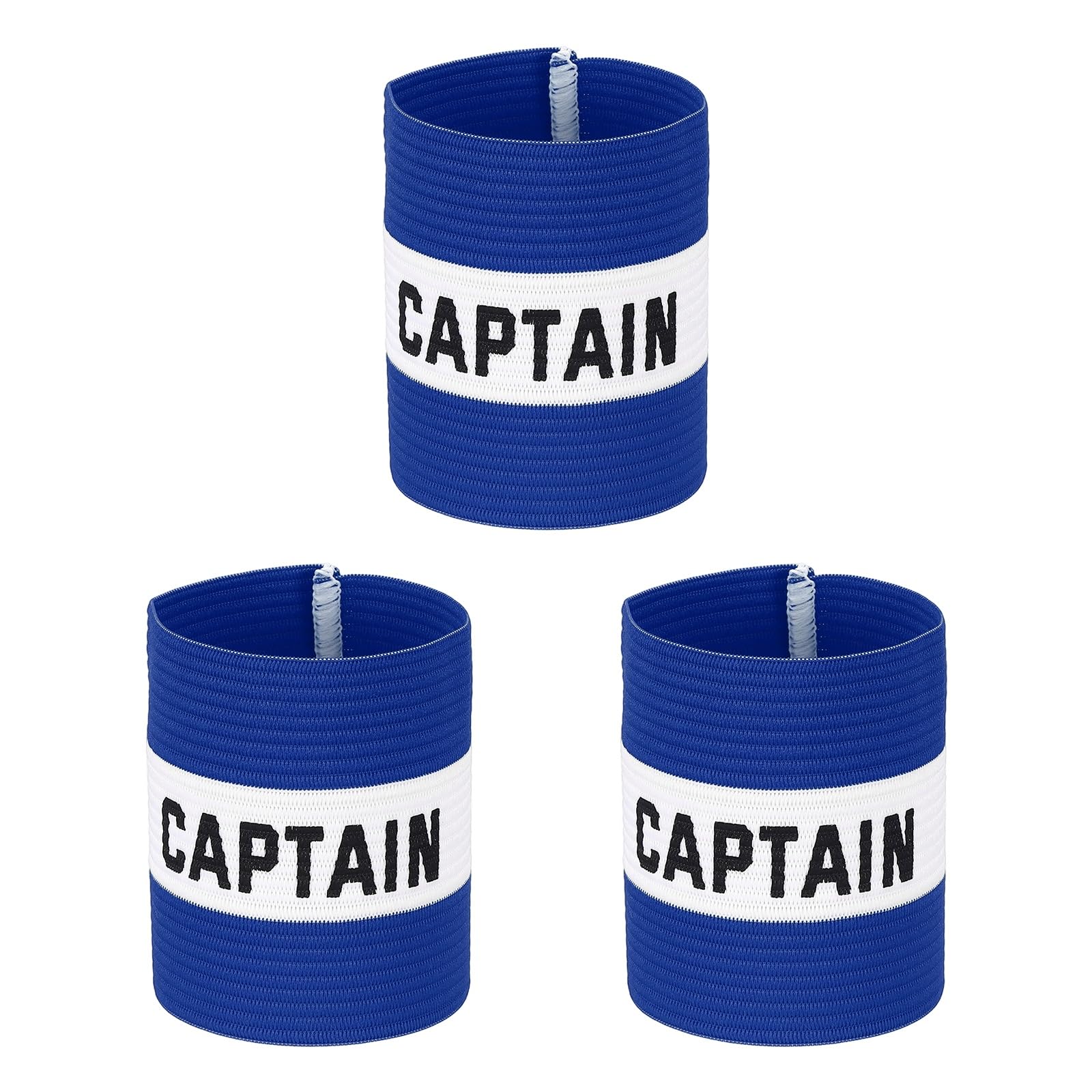 YELARXI Captain Armband, Soccer Captain Arm Bands Elastic Adjustable Leader Armbands Team Sport Rugby Player Band 4.1x3.4 In & Blue/White & 3Pcs-Fit for (Football/Basketball Training)