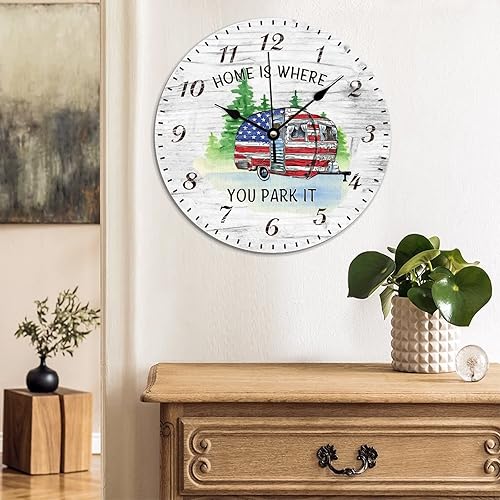 Miniatura 3 de ArogGeld Reloj de pared decorativo de madera de 10 pulgadas para casa rodante, remolque, de montaña, casa de campo, silencioso, sin tictac, funciona