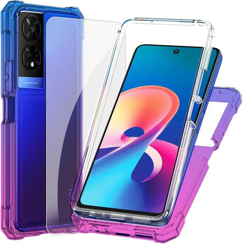 Ailiber for TCL 50 XE Phone Case, Dual Layer, Screen Protector-Blue Pink | Air-Guard Corners, Shockproof Flexible TPU Bumper, Slim Hard Back Soft Edge, Scratch-Resistant Military Grade Protective
