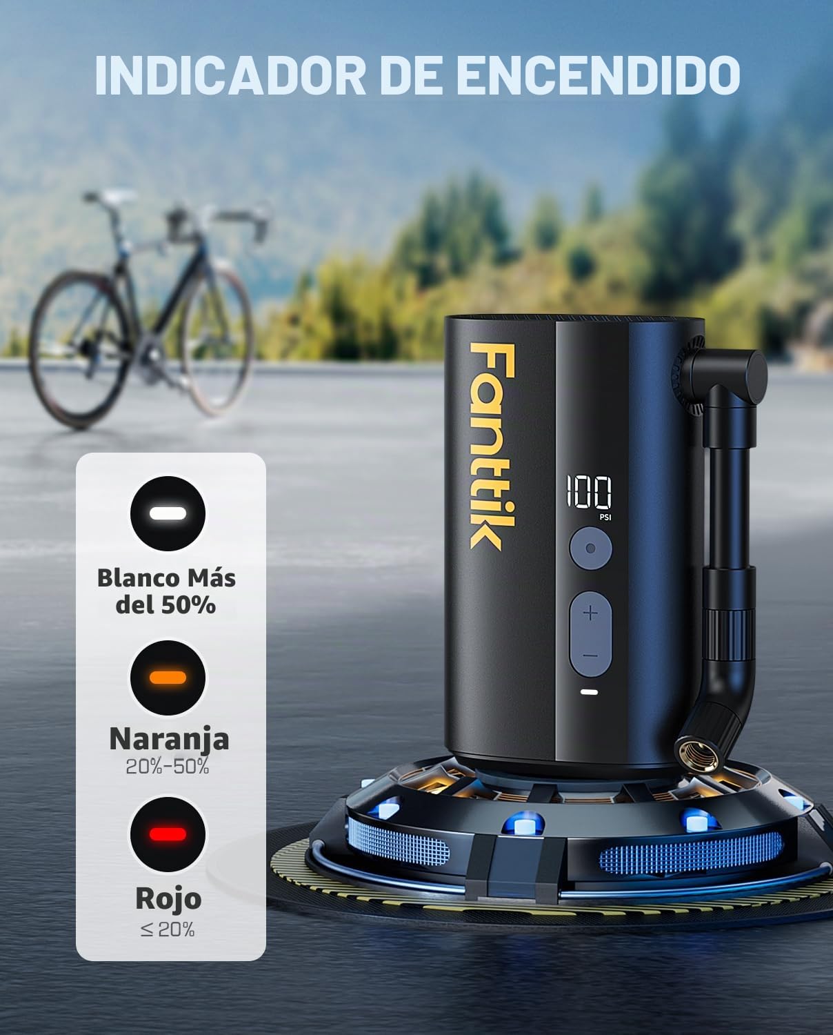 Fanttik X9 Ace Mini bomba de bicicleta, bomba de inflado rápido de 32 segundos con calibre, bomba de aire eléctrica de 150 PSI con válvula Presta y Schrader, adecuada para bicicleta de montaña