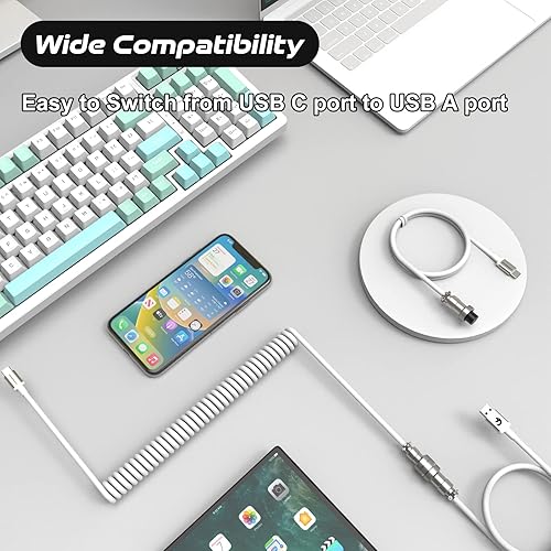 Miniatura 3 de ZIYOU LANG Cable USB C a A y C en espiral personalizado 2 en 1 con cable espiral desmontable extensible de doble manga conector de aviador de metal