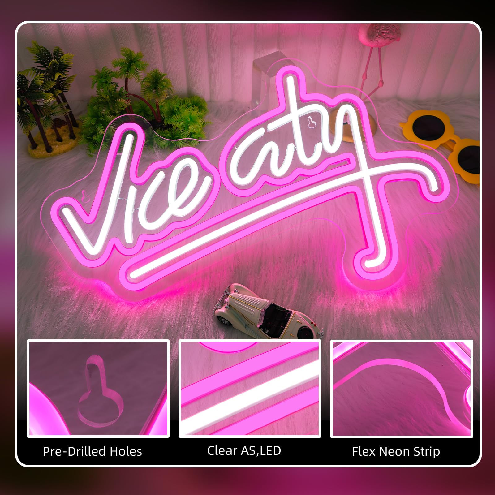 Amazon.co.jp: NXYX Vice City ネオンサイン ピンク LED サイン 寝室用
