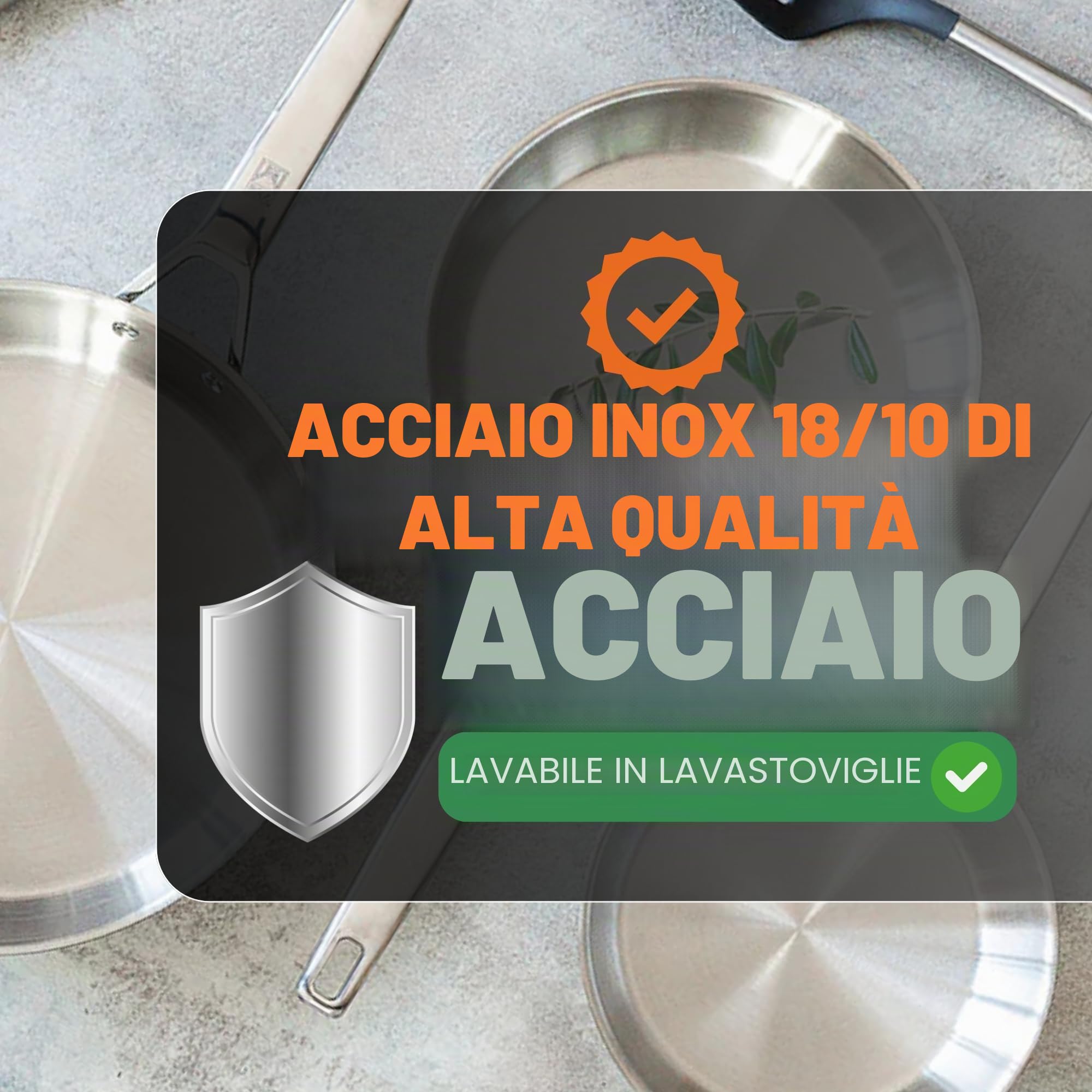 BRA Signature | Set di 3 padelle in acciaio inox 18/10, 20-24-26 cm, senza rivestimento antiaderente, triplo fondo diffusore, adatte a tutti i piani cottura, induzione inclusa, finitura lucida