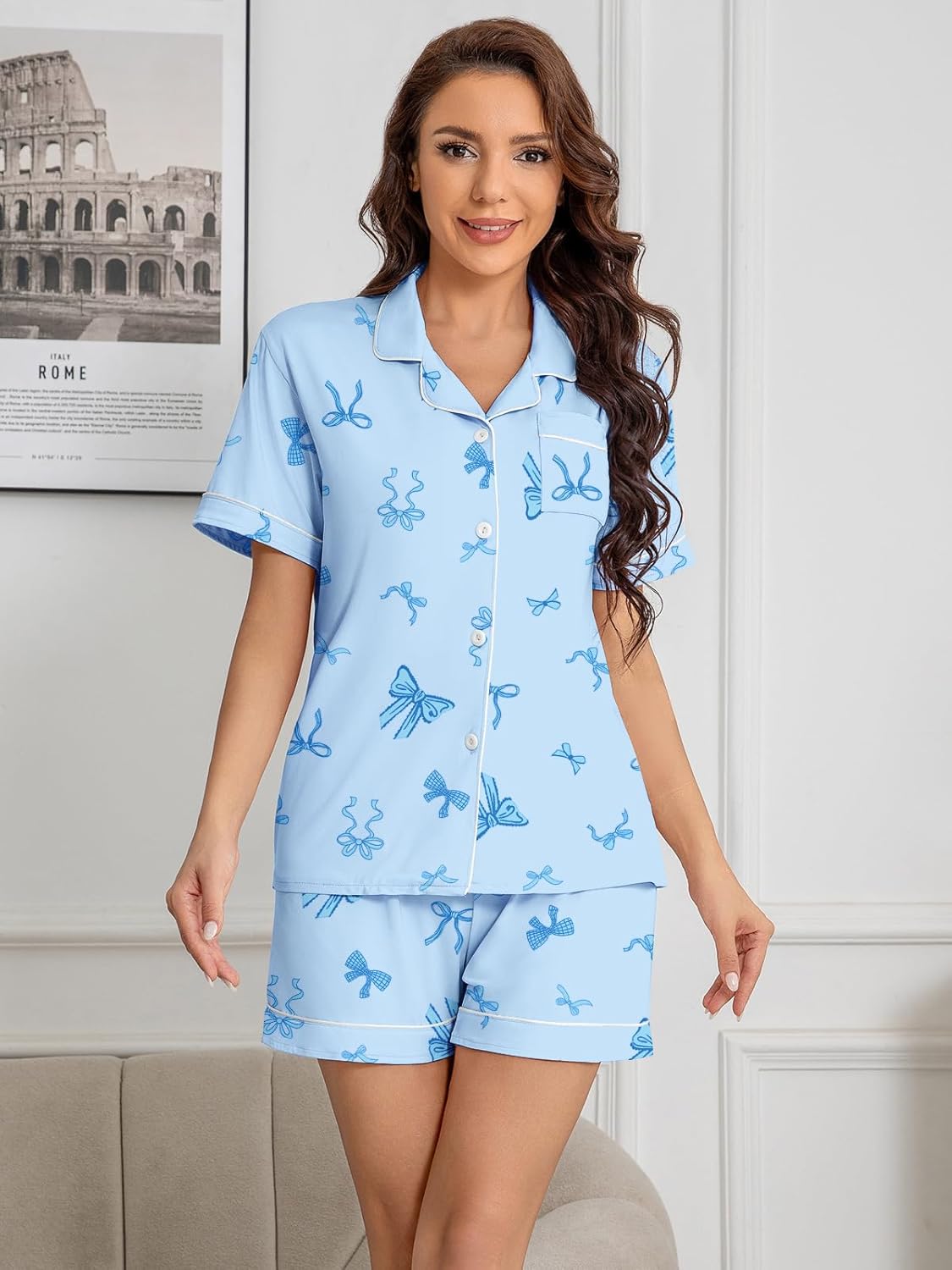 Umeyda Girls & Women Pajamas Set Soft Short Sleeve Pjs Set Button-Down Sleepwear Nightwear Loungewear - Image 4