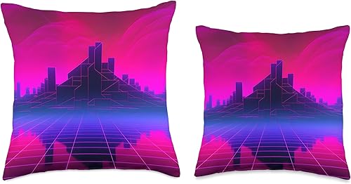 Miniatura 3 de PP Accessories Retrowave 80s Vaporwave Synthwave Landscape Throw Pillow, 16x16, Multicolor