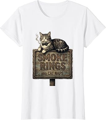 Smoke Rings and Cat Naps Funny Cat Design T-Shirt