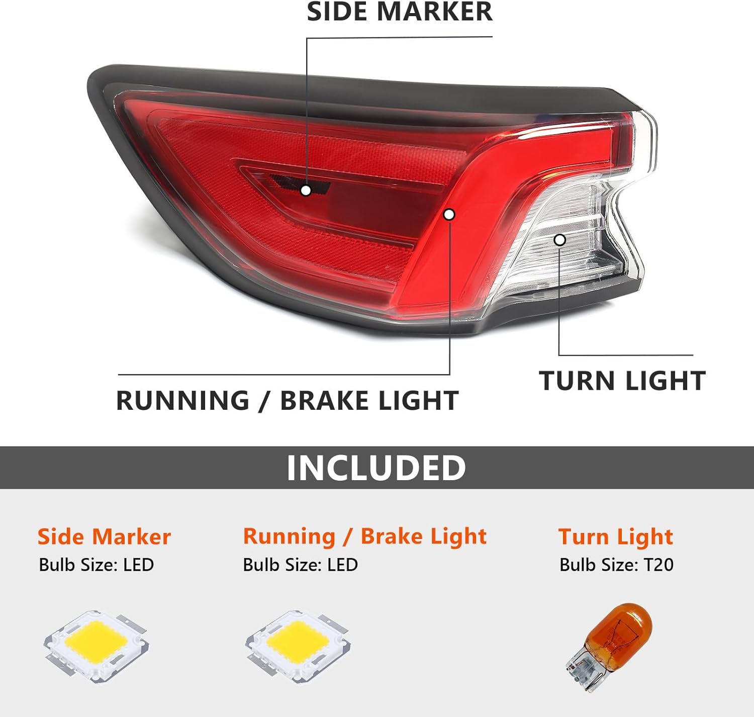 FIONE LED Tail Light Assembly Compatible with Ford Escape 2020 2021 2022 2023 Outer Taillight Rear Brake Light Left Driver Side LH LJ6B13405