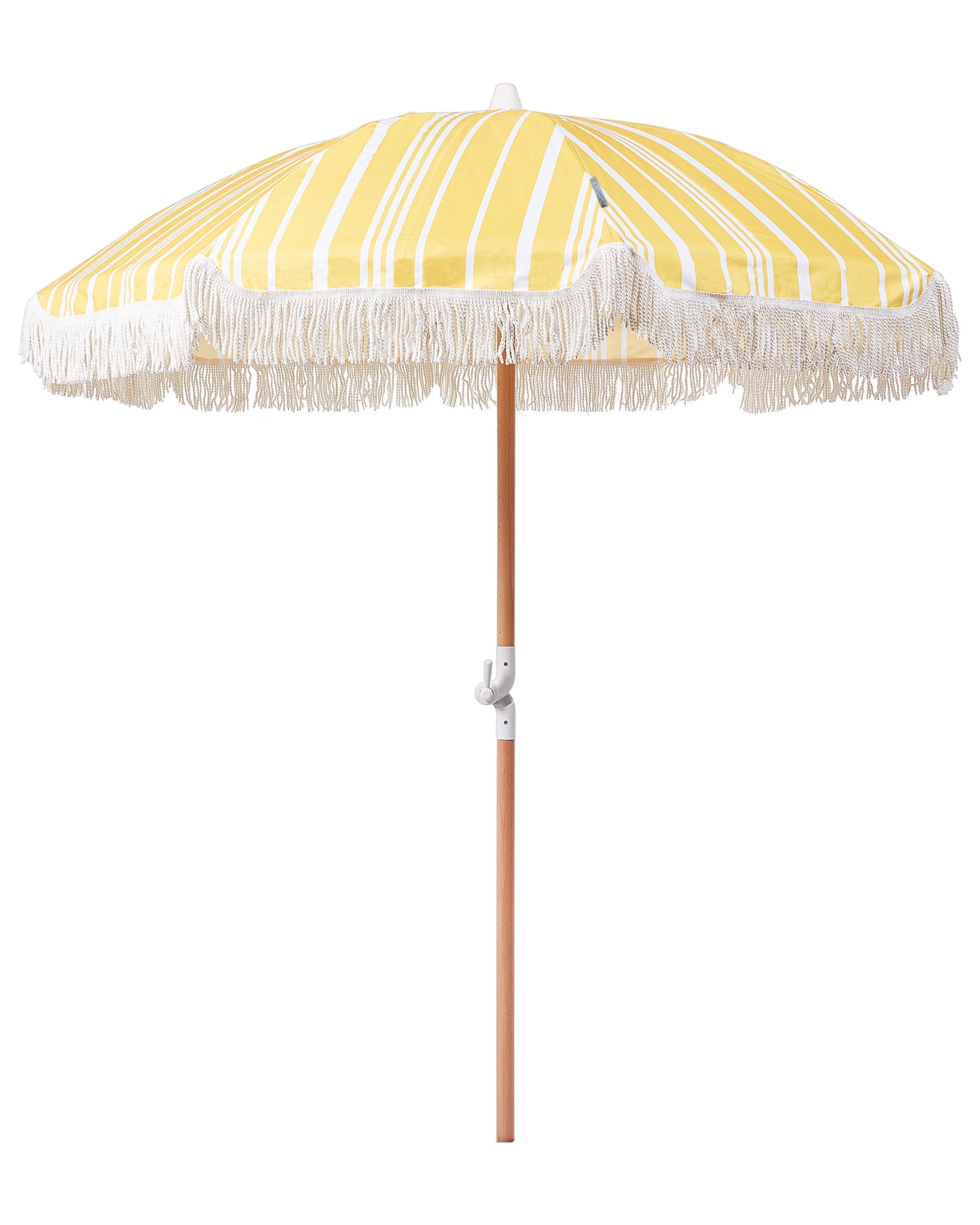 Beliani Retro Garden Market Parasol Outdoor Umbrella Beech Wood Pole Yellow and White Mondello