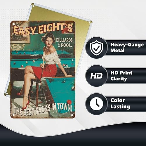 Miniatura 4 de Cartel de estaño retro de billar Easy Eight's Pin Up Girl Vintage Metal Poster Nostálgico Arte de pared Bar Pub Man Cueva Shop Sala de estar