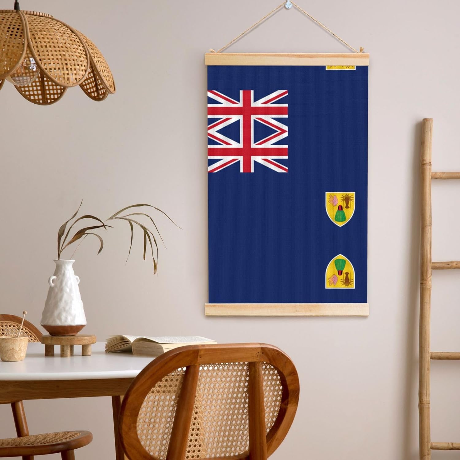 Flag Of The Turks And Caicos Islands Print Poster Hanger,Hanging Poster, Poster Frame,Wood Poster Hanger, For Wall Hanging