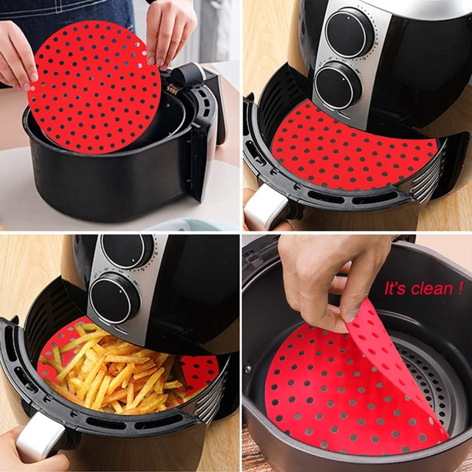 3 Stück Runde Silikon Air Fryer Liners - 20,3 Cm (8 Zoll), Schwarz/rot/blau, Wiederverwendbar & Spülmaschinengeeignet