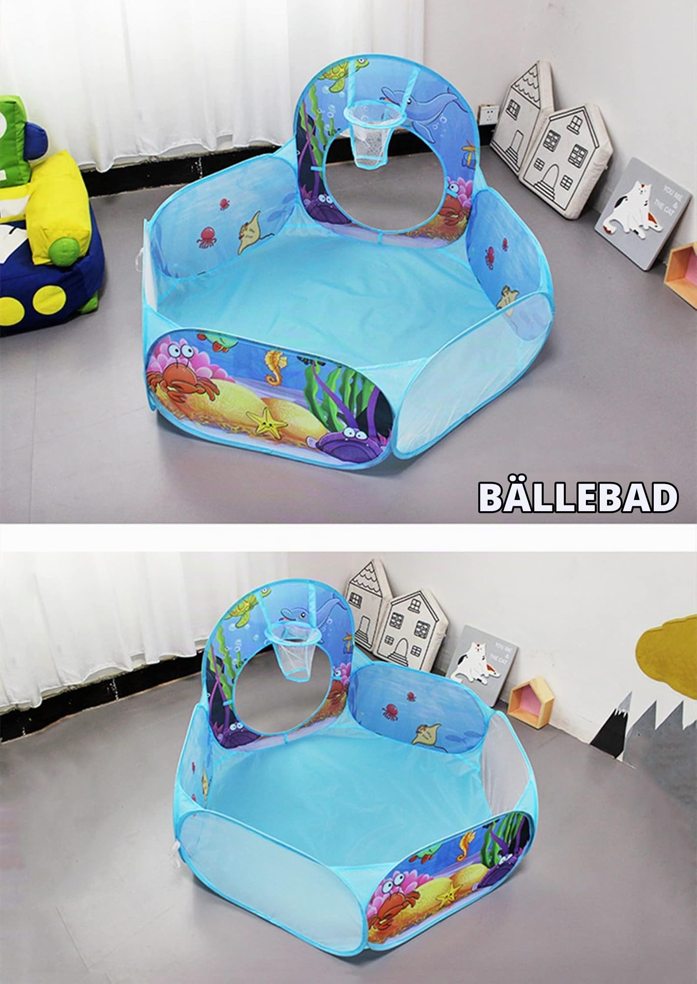 3 in 1 spielzelt mit Tunnel, kinderzelt mit Tunnel,Blue Ocean Kinderzelt,krabbeltunnel mit Zelt, großes Gartenspielhauszelt,Mädchen drinnen und draußen