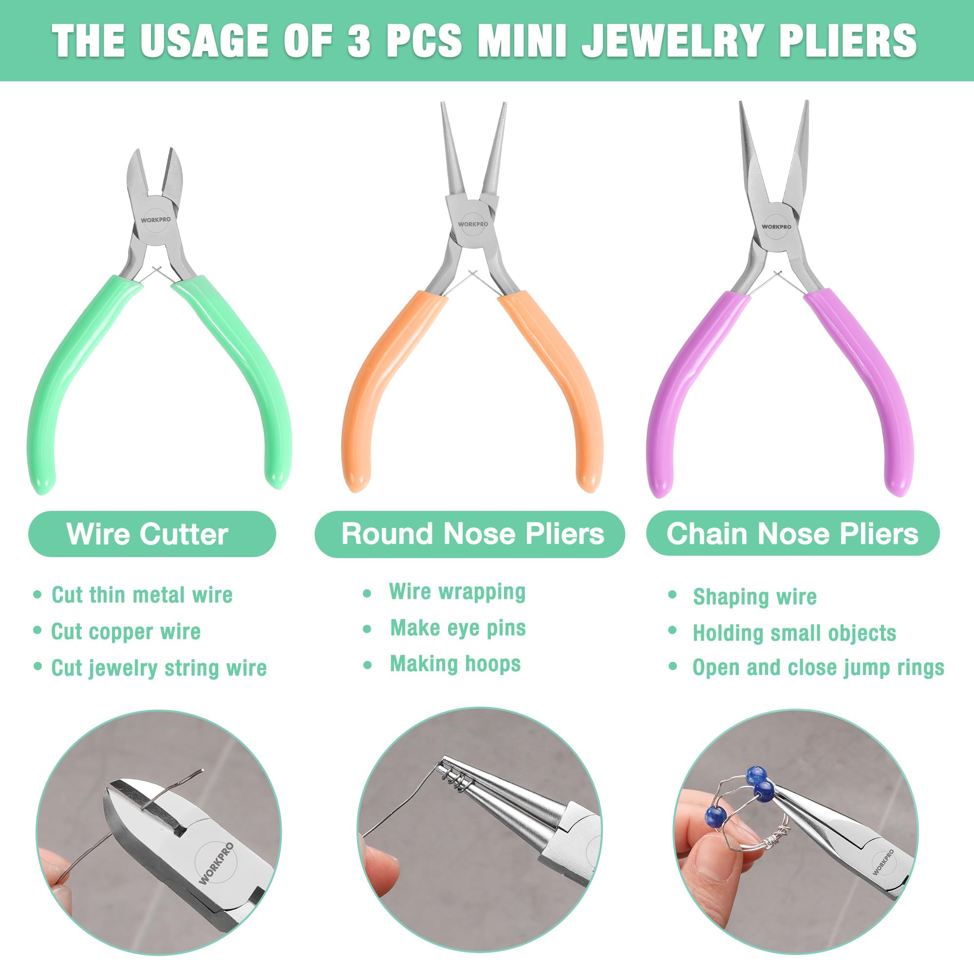 WORKPRO Jewelry Pliers Set - 3-Piece Mini Kit -3