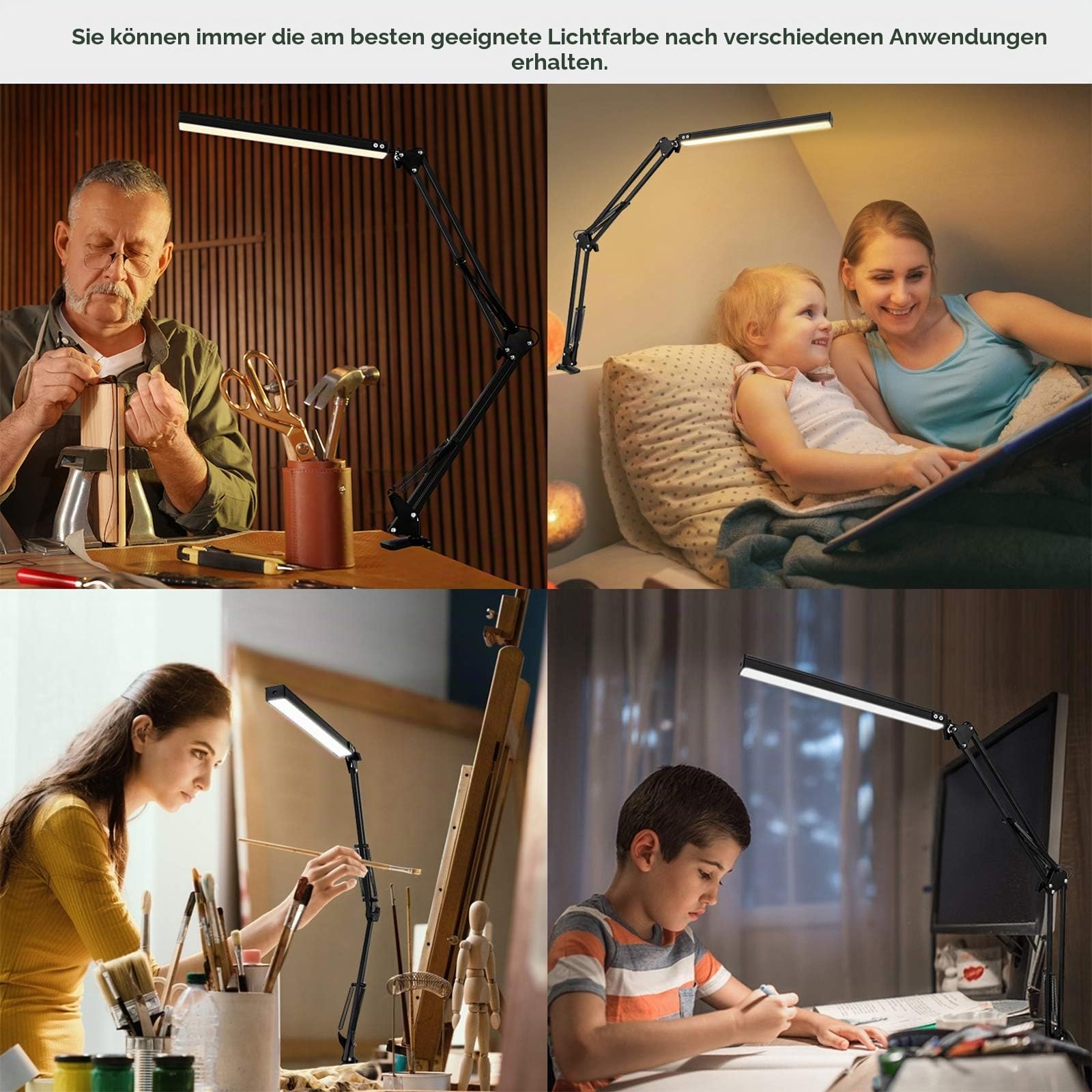 SKYLEO Schreibtischlampe Dimmbar - Desk Lamp mit Clip - Augenschutz Schreibtischleuchte - 3 Lichtmodi x 10 Helligkeitsstufen - Schwarz