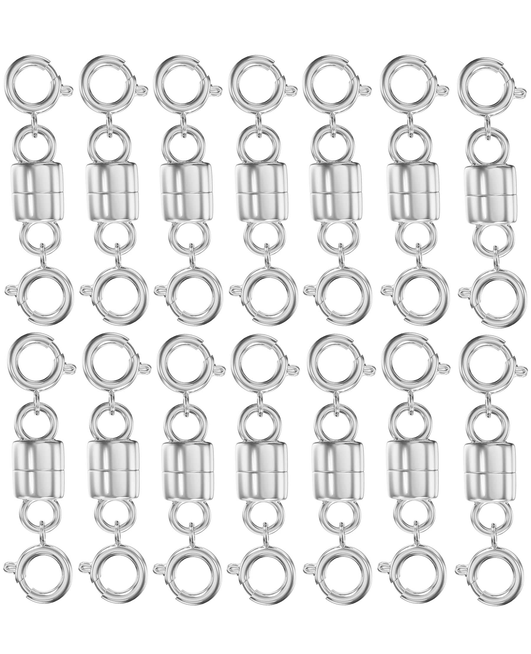Clysoru Magnetic Necklace Clasps and Closures 14k Gold and Silver Two Spring Clasps Beads Chain Extender Necklaces Bracelet Safety Magnetic Locking Jewelry Clasp Converter (14 pcs Silvery)