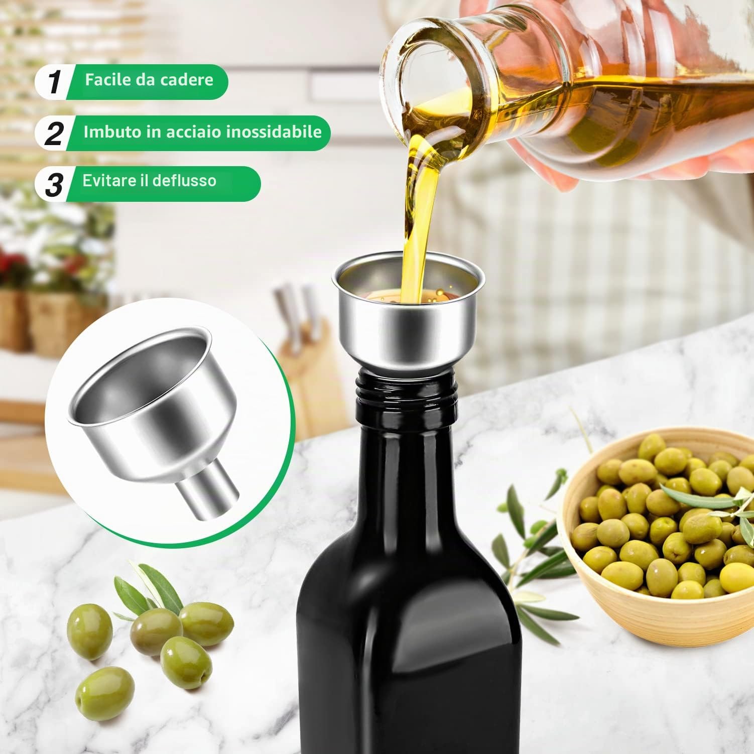 DaiRen Kitchen 500ML Set di Bottiglie per Olio e Aceto in Vetro, Dispenser per Olio d'Oliva con Supporto Caddy e Beccuccio in Acciaio Inox, Nero, Set di 2 Pezzi