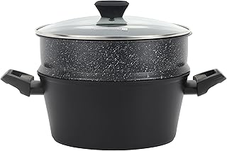 Royalford 2-Tier Aluminium Steamer RF12623 Capsule Bottom with Glass Lid 24cm Kitchen Steamer Cooker Multi-Layer Steam Pot with Handles on Both Sides Steamer Dumpling Steamer Food Pot Veggie Steamer