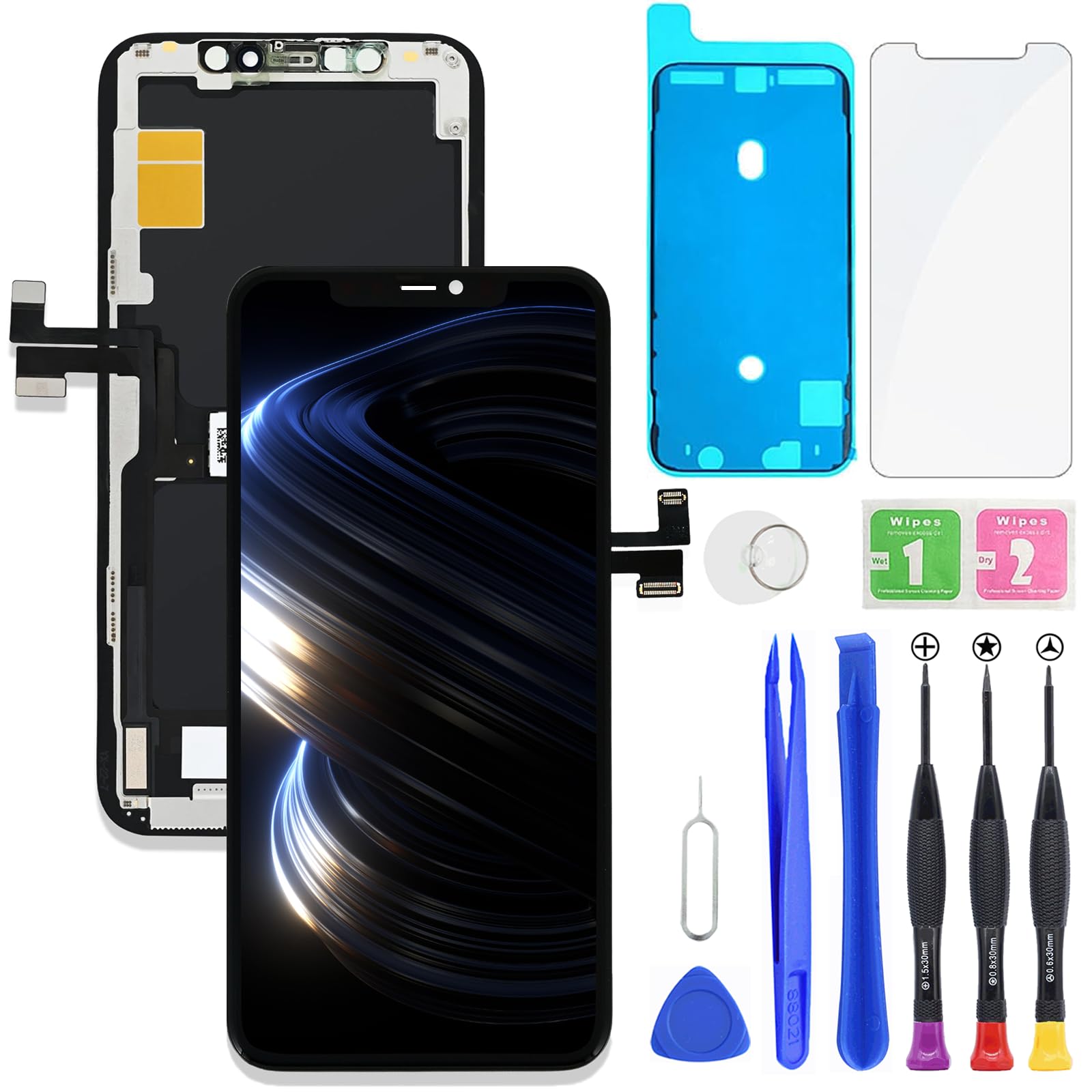 Pantalla LCD FHD de Repuesto para iPhone 11 Pro, Marco digitalizador táctil 3D, ensamblaje Completo con Kit de Herramientas de reparación, Adhesivo Impermeable y Protector de Pantalla.