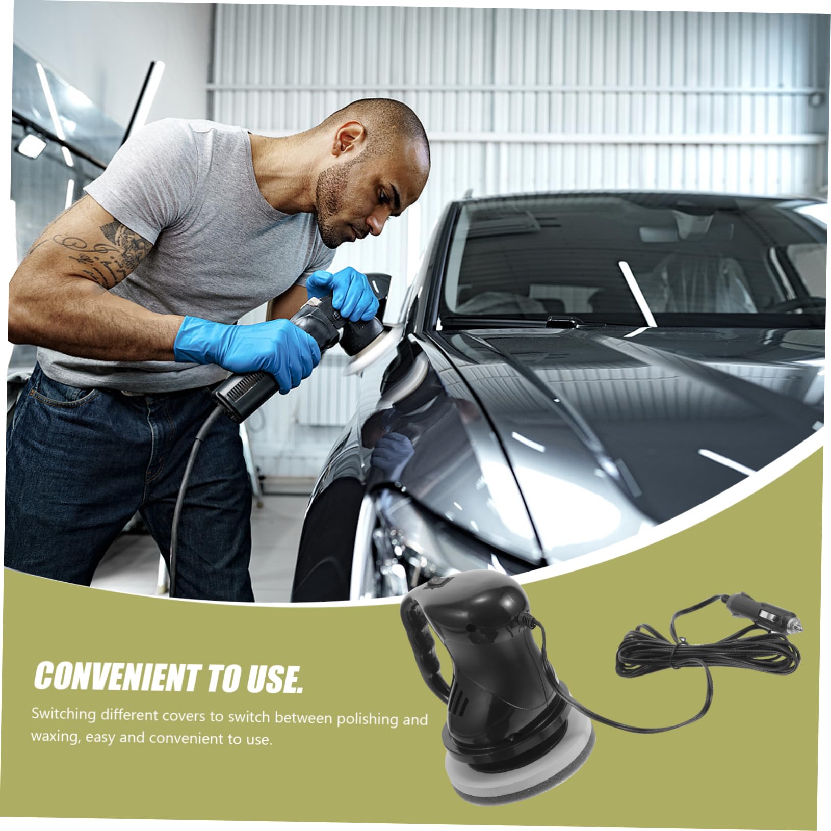 Cabilock Kit de Pulidora y Enceradora para Coche de 12 V Negro | Metal y Plástico, Prevención del Polvo, Mango Ergonómico, Uso en Automoción