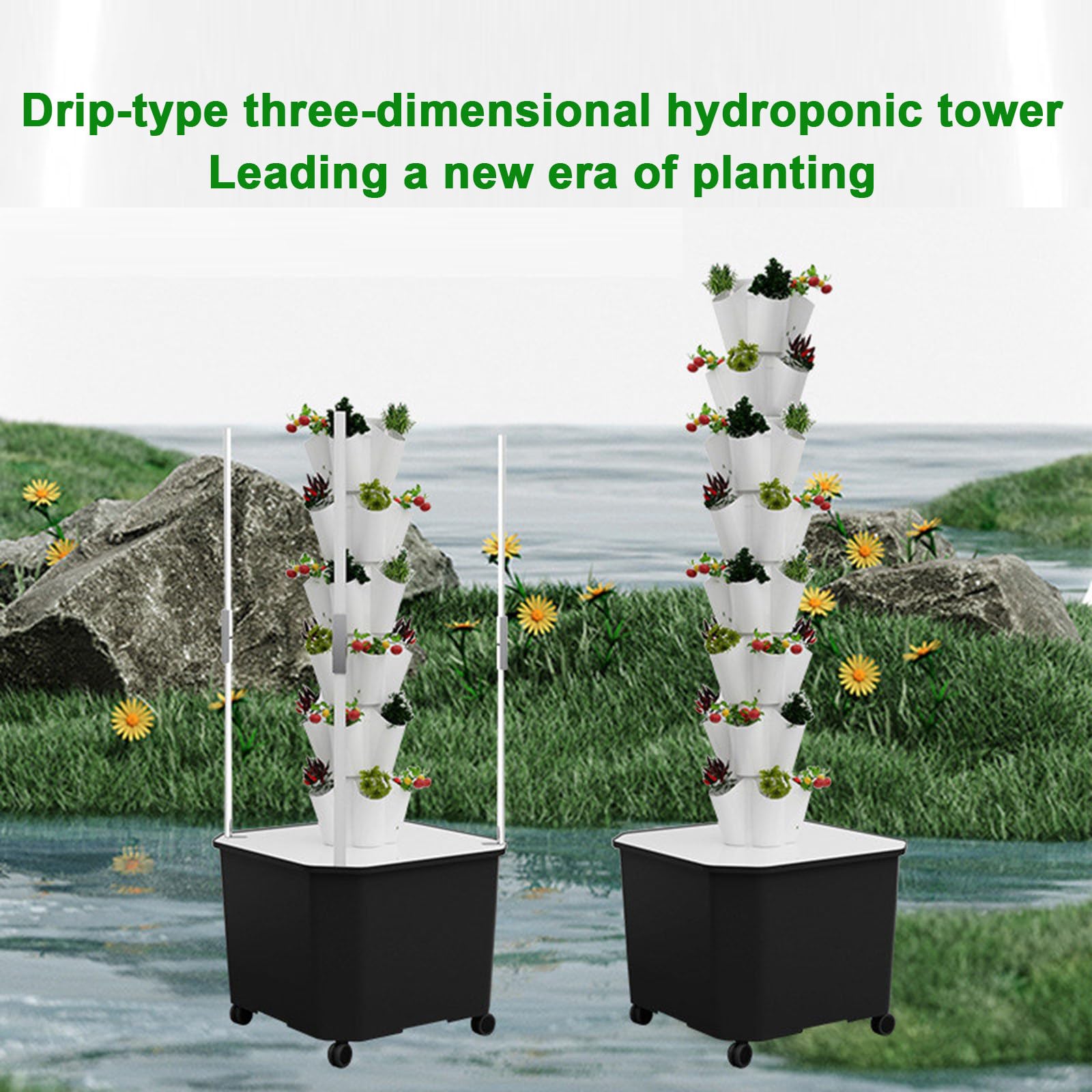 Sistema hidropónico de torre de jardín para hierbas, frutas y verduras, kit de cultivo vertical interior con 8 capas
