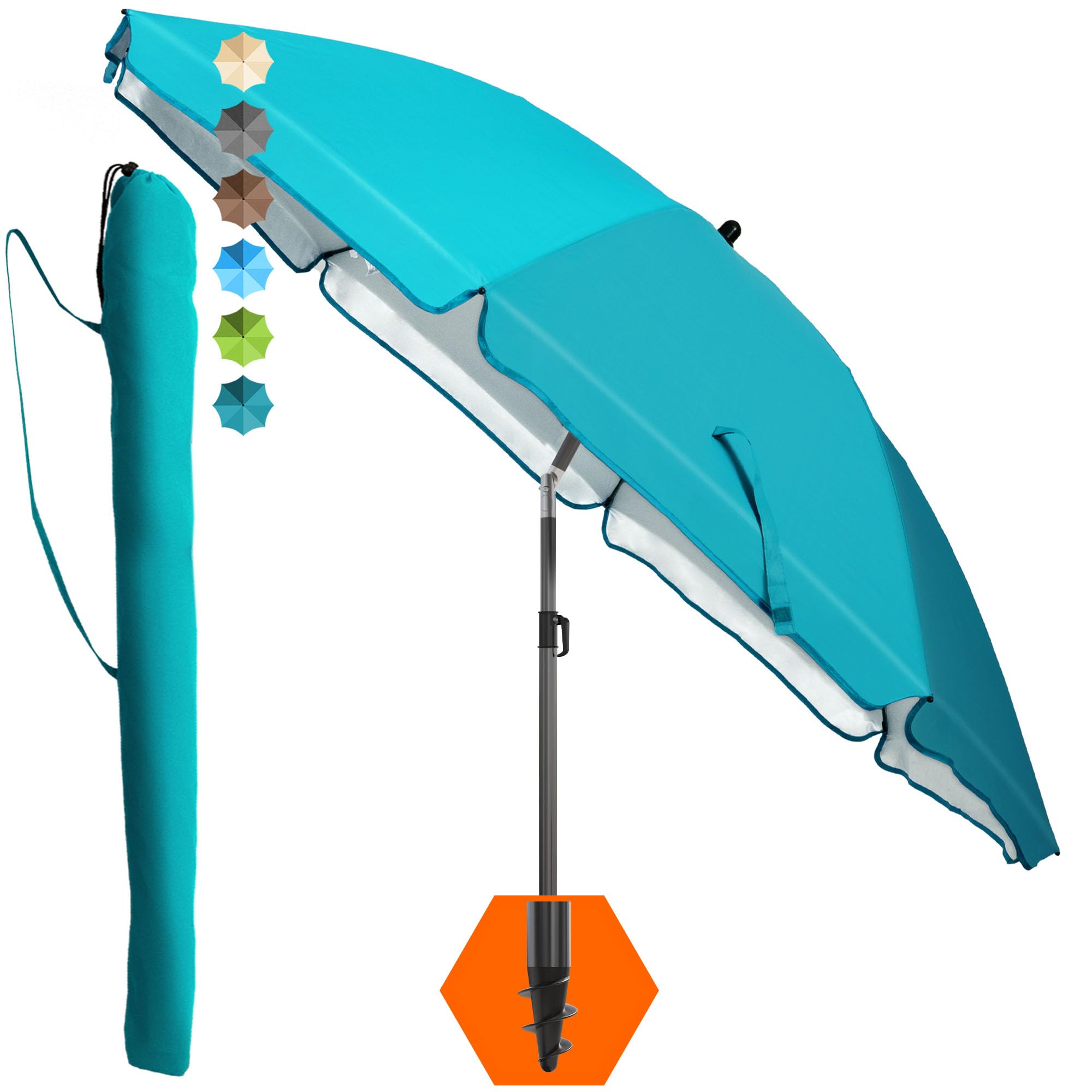 4smile Sonnenschirm Strand SunnyJoy, Türkis - UPF 50+ Strandschirm Ø 200 cm, sicherer Sonnenschutz Strand, Strandschirm windfest stabil - Sonnenschirm mit Schutzhülle