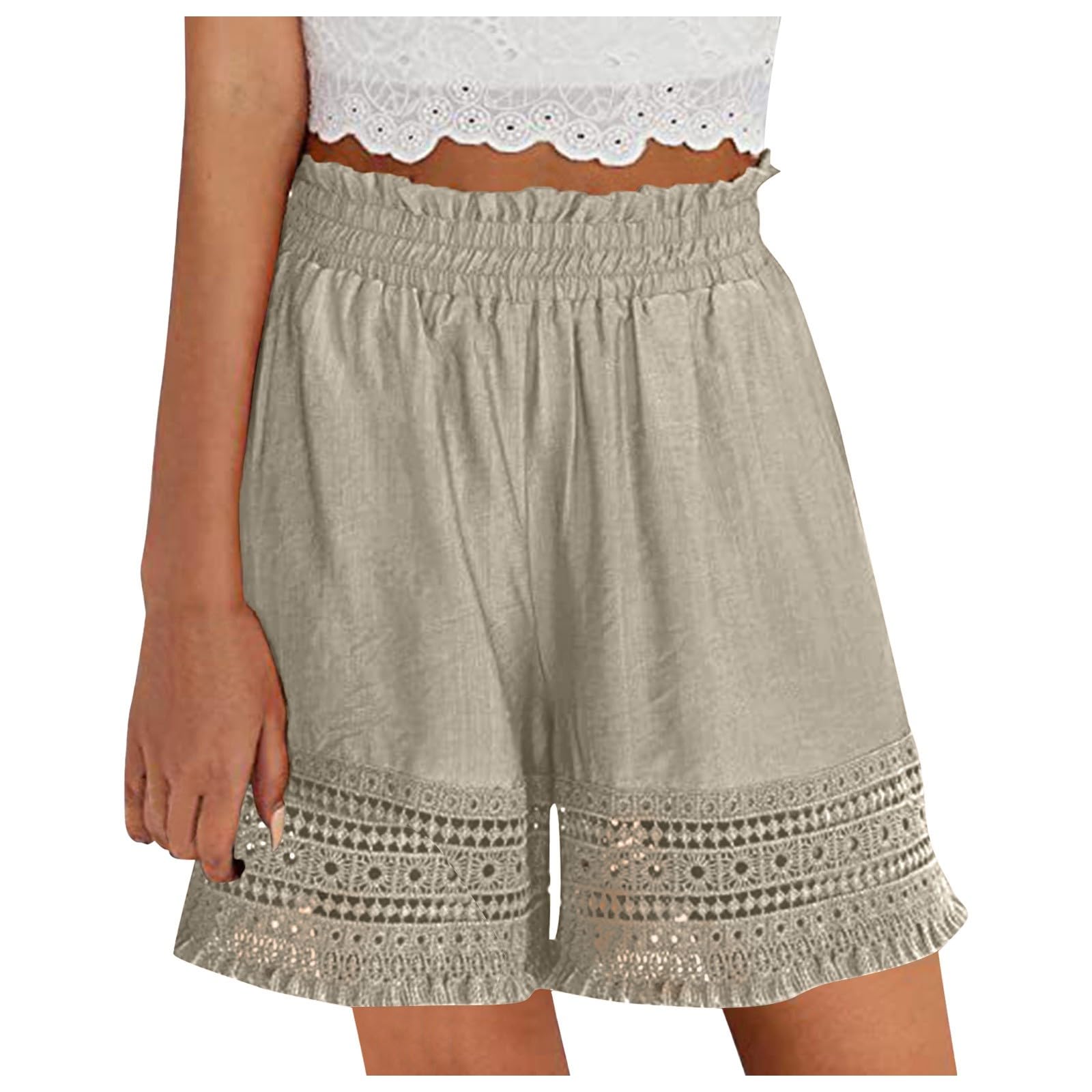 Generic Shorts Deportivos Mujer 2 En 1 de Encaje elástico de Cintura Alta de Lino de algodón Informal de Color sólido para Mujer Yoga Leggings Y Top Azul