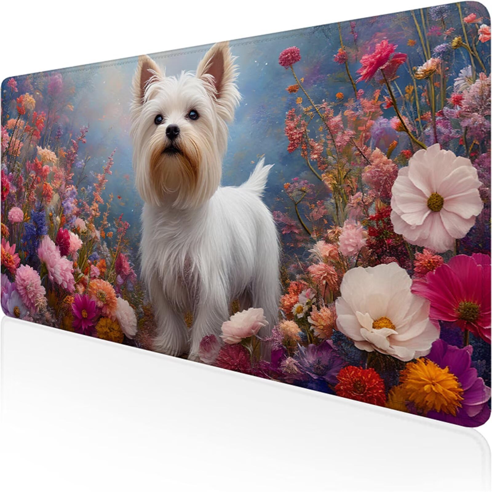 Biała podkładka pod mysz dla graczy XXL 1400 x 600 x 3 mm, podkładka pod biurko pies z antypoślizgową i wodoodporną podkładką z gumową podstawą, gładka powierzchnia poprawia precyzję i szybkość D1-347