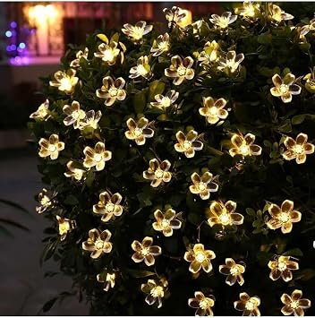 50 Led Solar Güneş Enerjili Çiçek Kiraz Çiçeği Ip65 Su Geçirmez Solar Işık Zinciri 6 Metre Sarı Işık