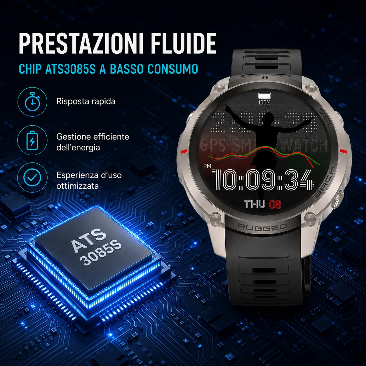 Reloj inteligente GPS con mapas fuera de línea, brújula, altímetro, tiempo – Reloj con pantalla AMOLED de 1,43 pulgadas, impermeable 50 m, monitor de corazón/oxígeno/presión, correa de gel de