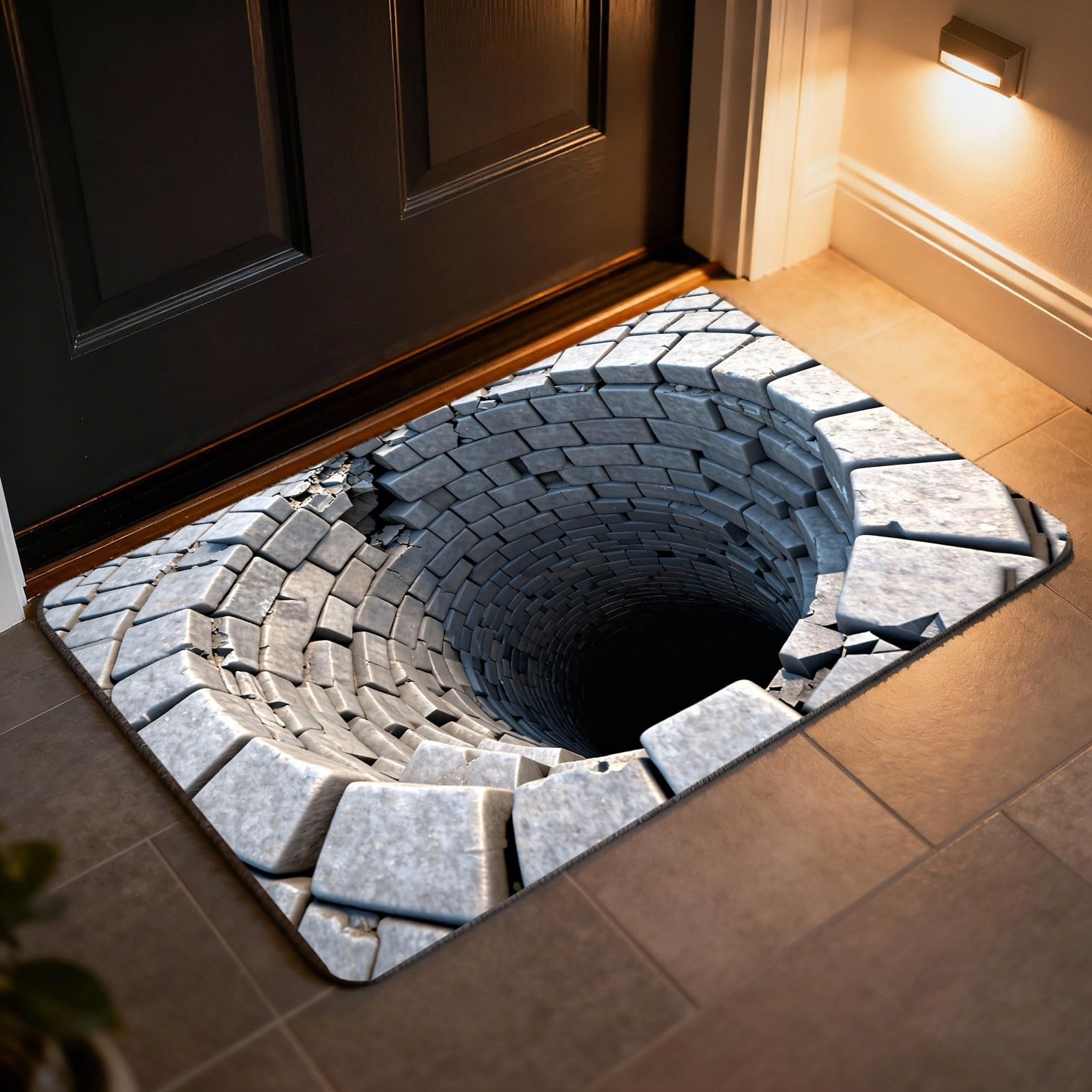 3D Rugs Illusion Rug Optical Visual Doormat Endless Abyss Pattern HD Printed Non-Slip Door Mat, Optical Illusion Rug, Bottomless Hole Area Rugs, Abyss Carpet for Floor Door Mats Indoor, Ground Crack