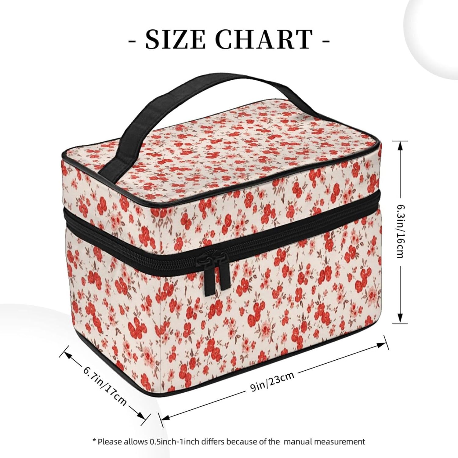 Red Floral Travel Toiletry Bag 9x6.7x6.3 Inch,Makeup Bag Cosmetic Organizer With Compartments Elastic Holders Portable Travel Kit For Women Men image 5