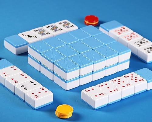 Miniatura 5 de Poker Dominoes 56 - Juego de azulejos de póquer grandes, color azul