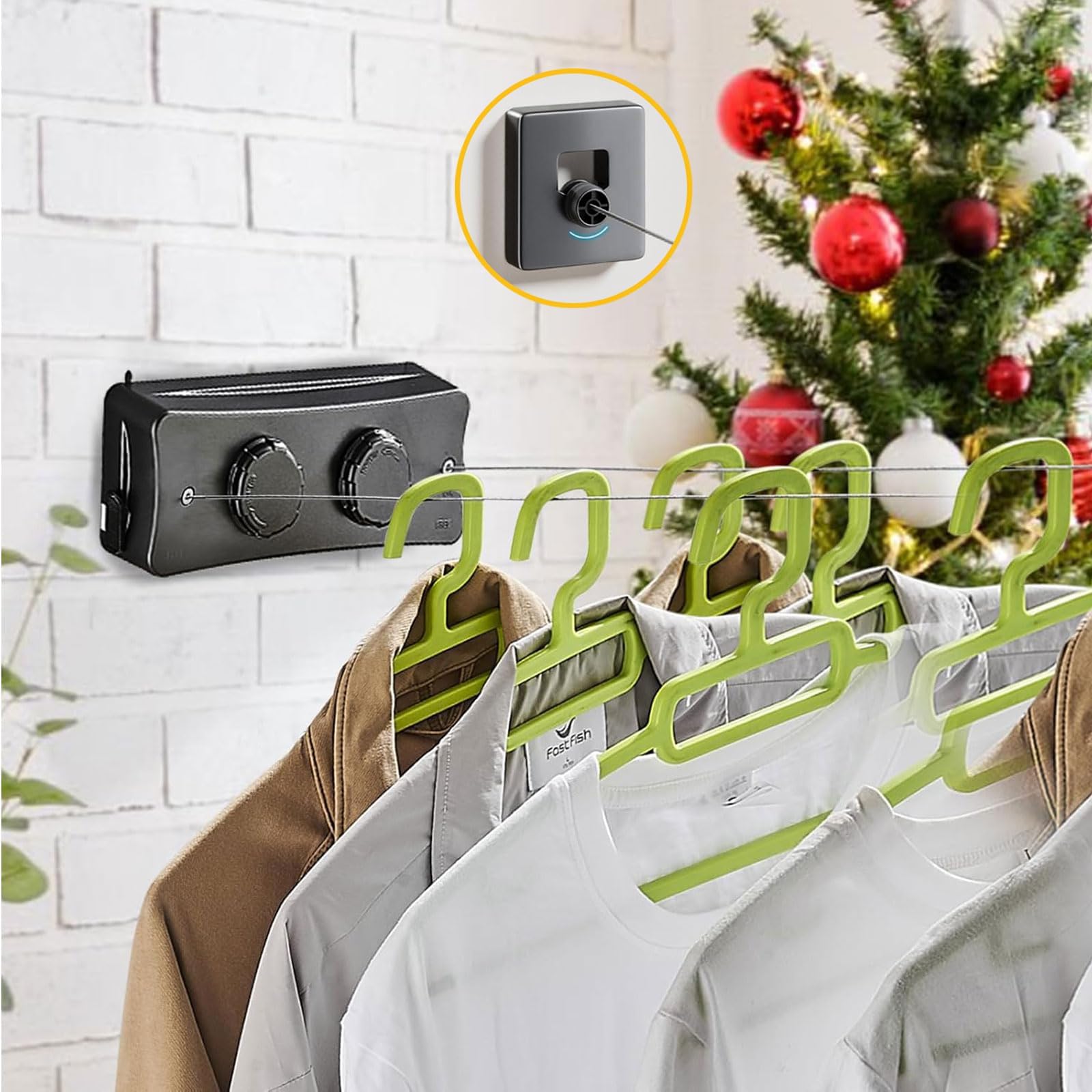 Domigard Corda per Biancheria Retrattile, Stendibiancheria Interna a Parete Doppia Linea Invisibile Filo di Lino Estensibile in Acciaio Inossidabile, Corda da Biancheria Regolabile 2 * 5,1m (Nero)