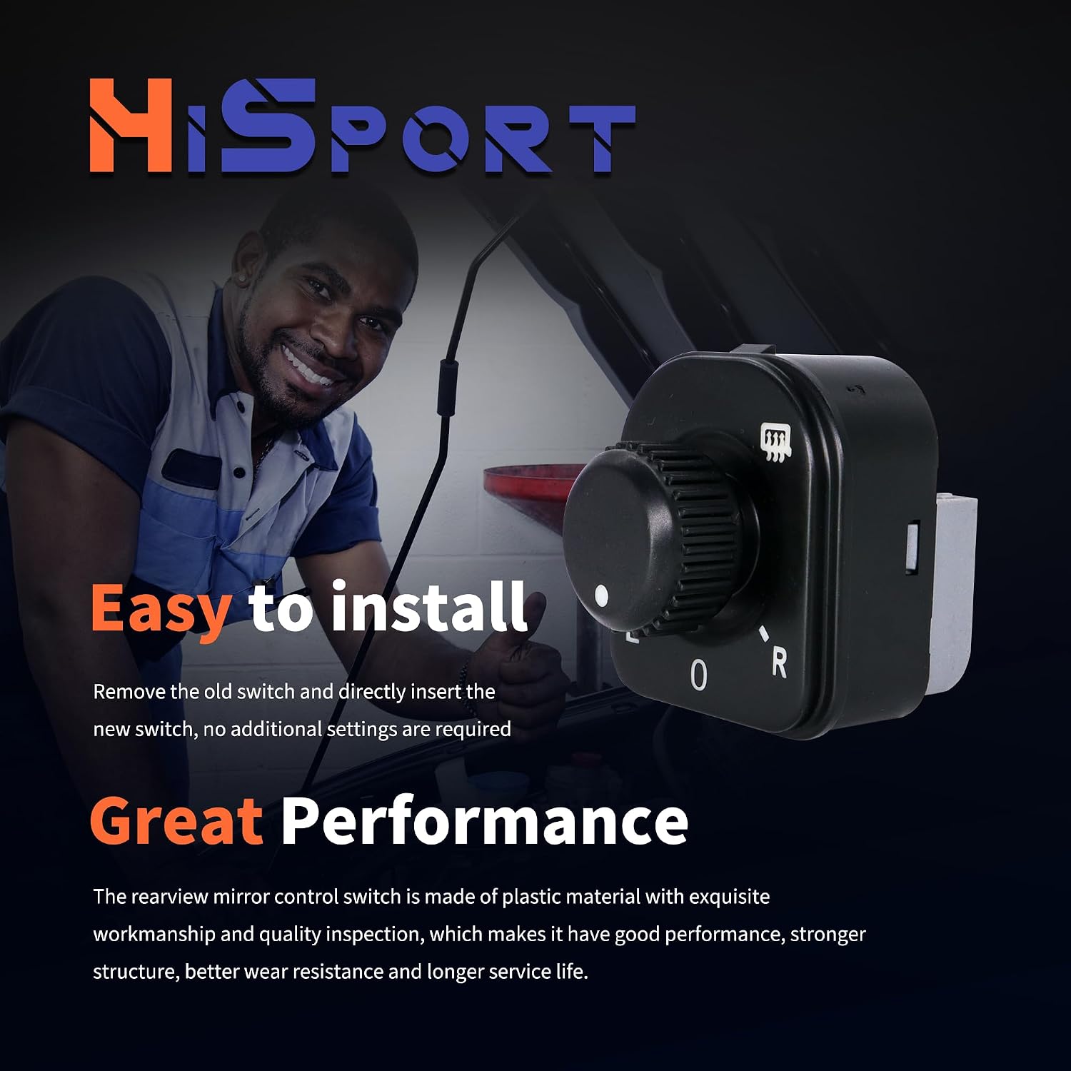 HiSport 1K0959565KREH Side Exterior Mirror Switch - Compatible with Volkswagen Eos Golf GTI Jetta Passat CC Rabbit Tiguan 2005-2015