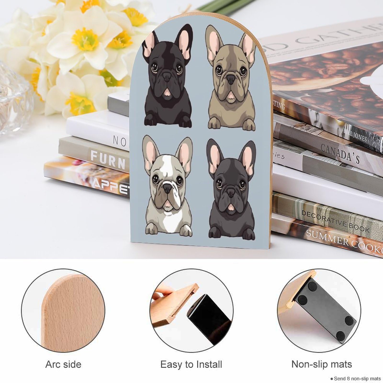 Amazon.co.jp: ブックエンド、フレンチブルドッグ木製ブックエンド 高